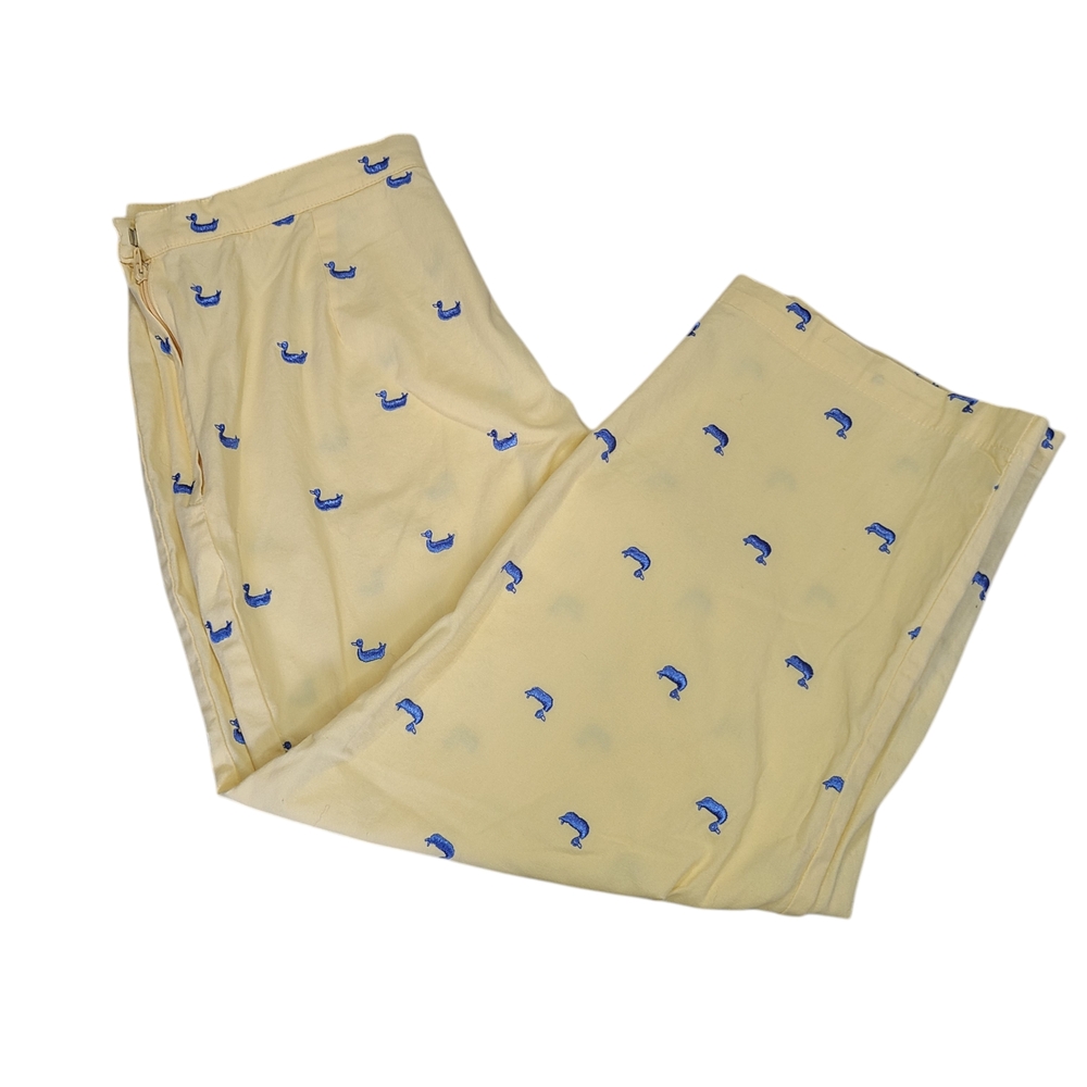Duck Head Yellow Capri Cropped Embroidered Blue Duck Pants Size 10 Country Club